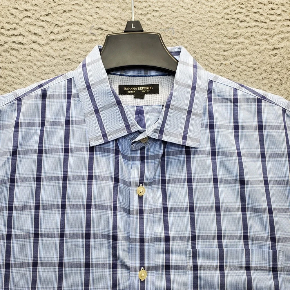 Banana Republic Shirt Men XL Multi Plaid Non-Iron Classic Fit Collared Button-Up